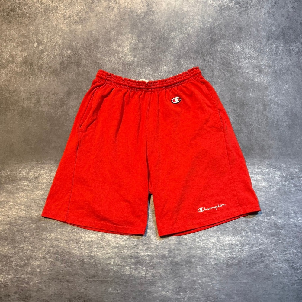 Vintage Champion Mens Red Cotton Athletic Shorts Size Large 90s Drawstring